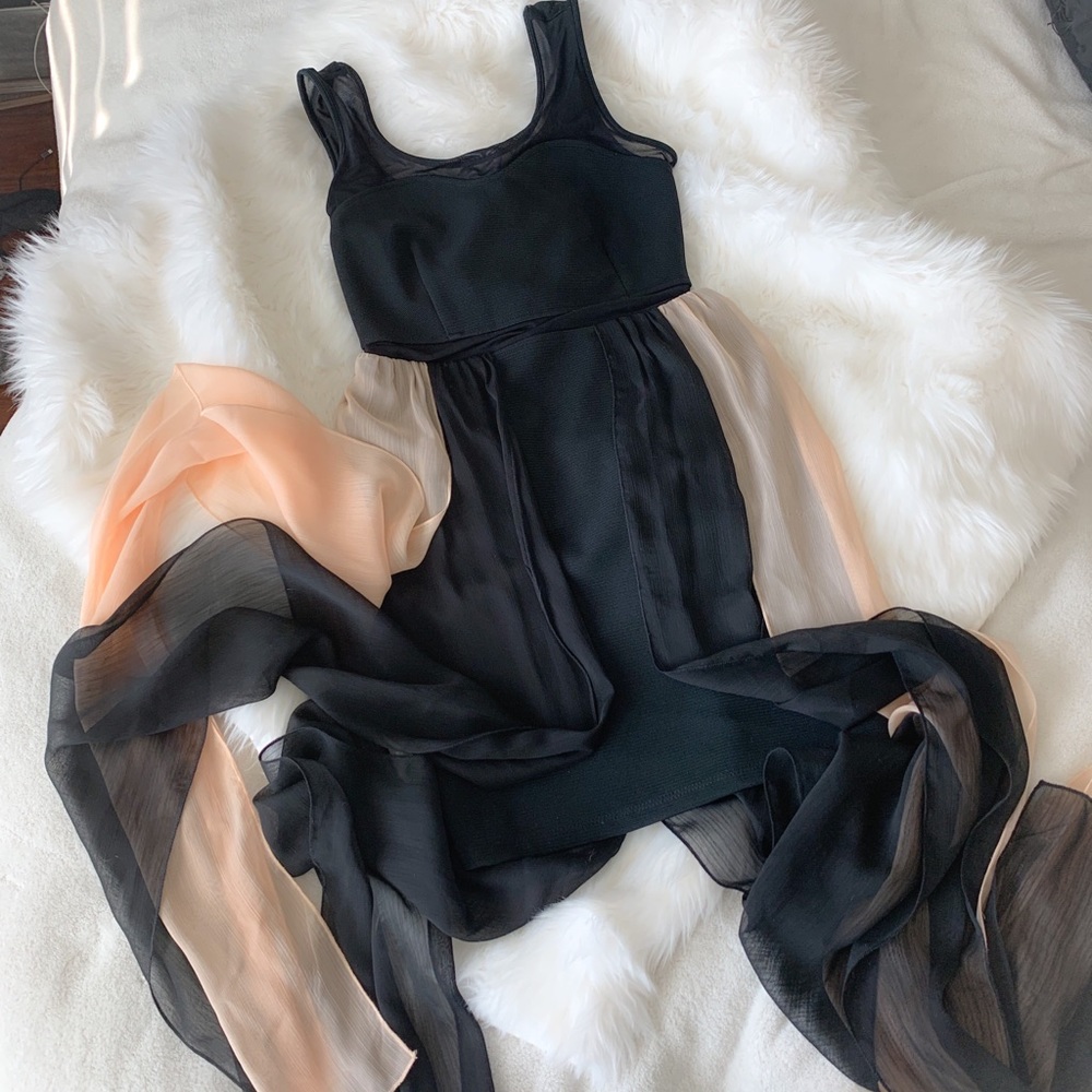 Mini dress with sheer draping